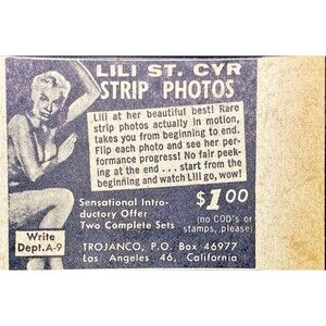 Trojanco "Lili St. Cyr: Strip Photos" Vintage Print Ad 1956